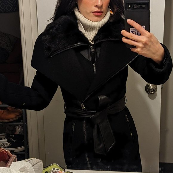 Mackage Nori 2-in-1 Shearling-Trim Wool Coat - Size XS - Picture 4 of 12